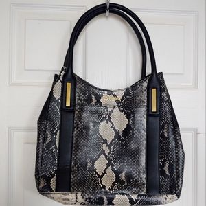 Calvin Klein Neutral Snake Print Handle Bag in Leather